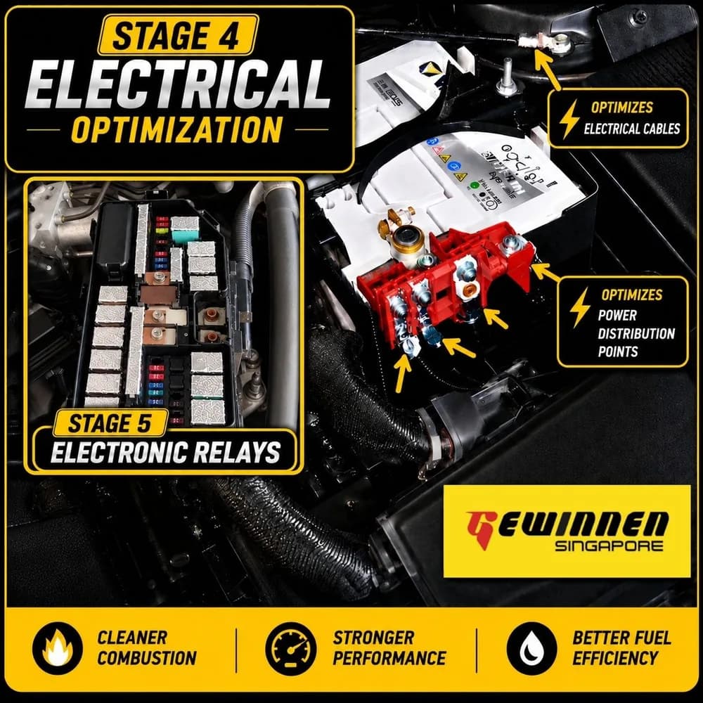 Stage 4 electrical optimization of cables and power distribution points, Stage 5 electronic relays